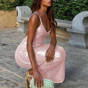 Sexy Backless Sequined Patchwork Bodycon Dress